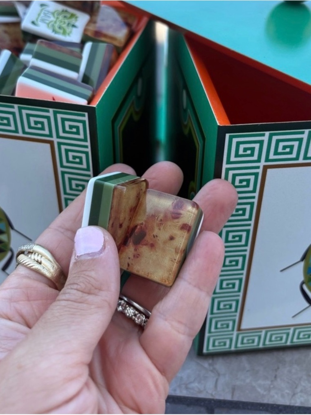 New with show box! Green and Gold Decorative Game Tile Set - Home Accents